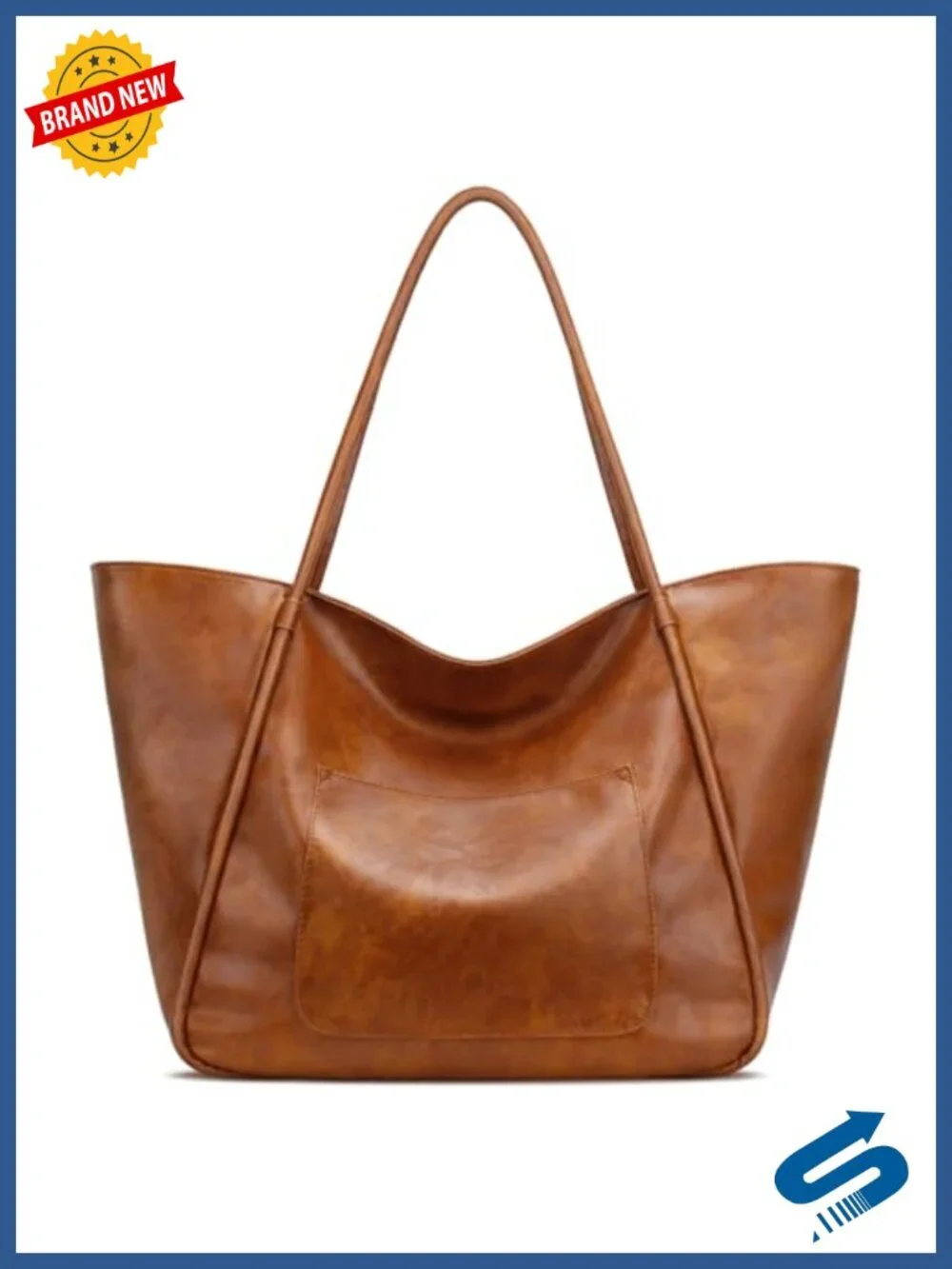 Vintage Distressed Faux Leather Tote Bag with Zipper, Adjustable Strap, 2
